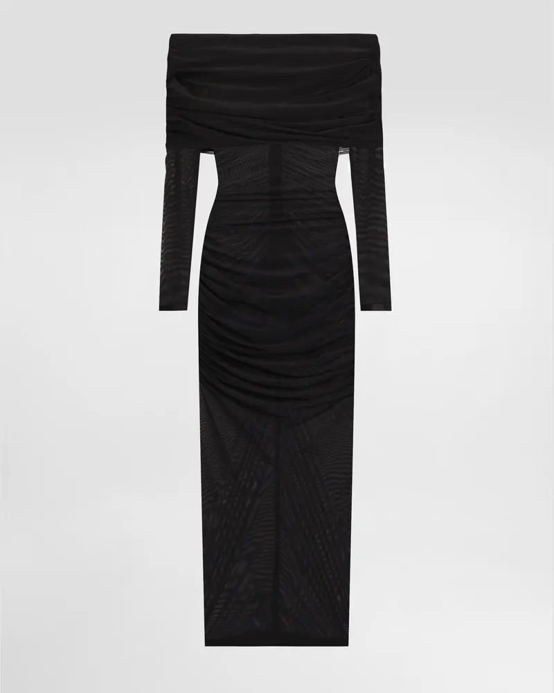 Dolce & Gabbana Abito Longuette Drappeggiato In Tulle - Donna Abiti Nero Tulle Nero