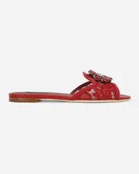 Dolce & Gabbana Slippers In Pizzo Con Cristalli - Donna Slide E Mule Rosso Scuro Rosso