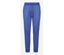 Pantalone Jogging In Triacetato Con Bande - Uomo Pantaloni E Shorts Blu Tessuto