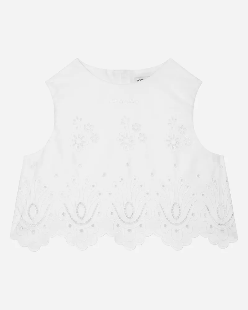 Dolce & Gabbana Top In Popeline E Pizzo Sangallo - Donna Bianco Bianco