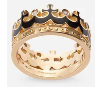Crown Yellow Gold Ring With Black Enamel Crown And Diamonds - Uomo Anelli Oro