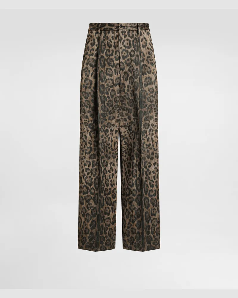 Dolce & Gabbana Pantaloni In Jacquard Stampa Leopardo - Uomo Pantaloni E Shorts Stampa Animalier Leo