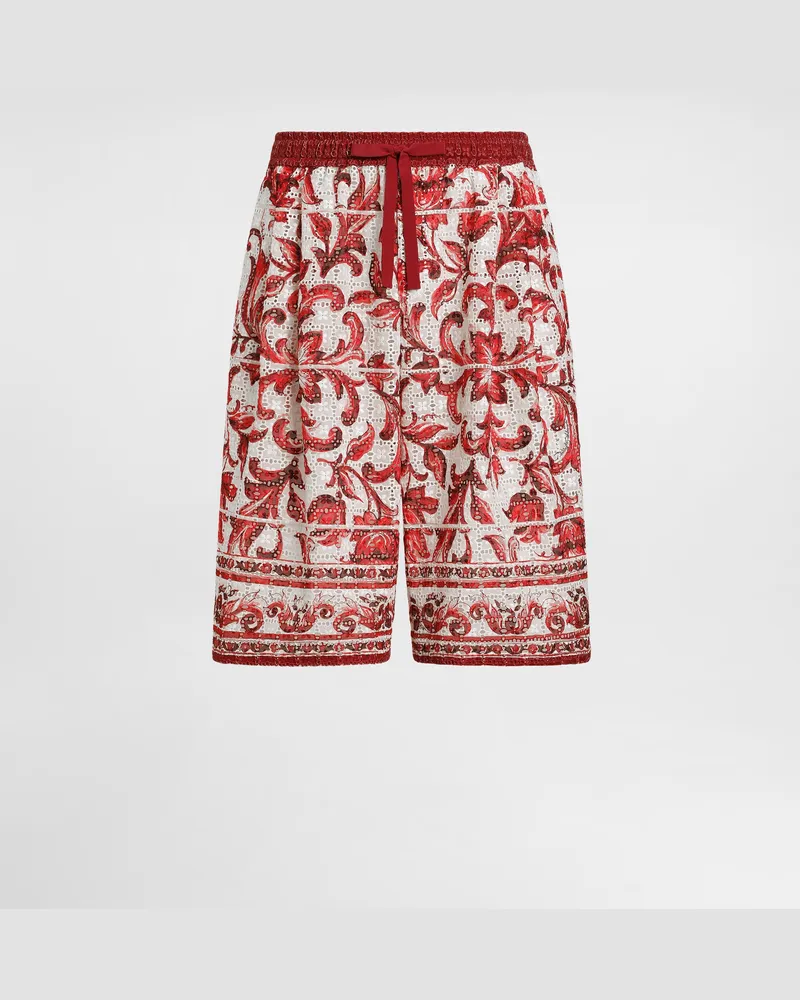Dolce & Gabbana Bermuda Vanity In Pizzo Sangallo Stampa Maiolica - Uomo Pantaloni E Shorts Multicolore Multicolore