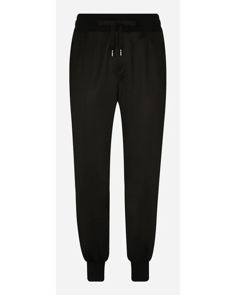 Dolce & Gabbana Pantalone Jogging Jersey Tecnico Con Placca - Uomo Pantaloni E Shorts Nero Tessuto Nero