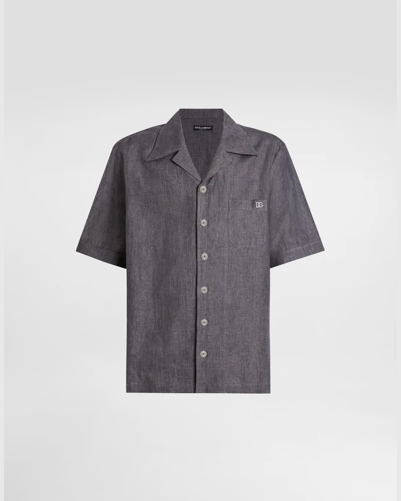 Dolce & Gabbana Camicia Hawaii In Tela Di Lino - Uomo Camicie Grigio Grigio