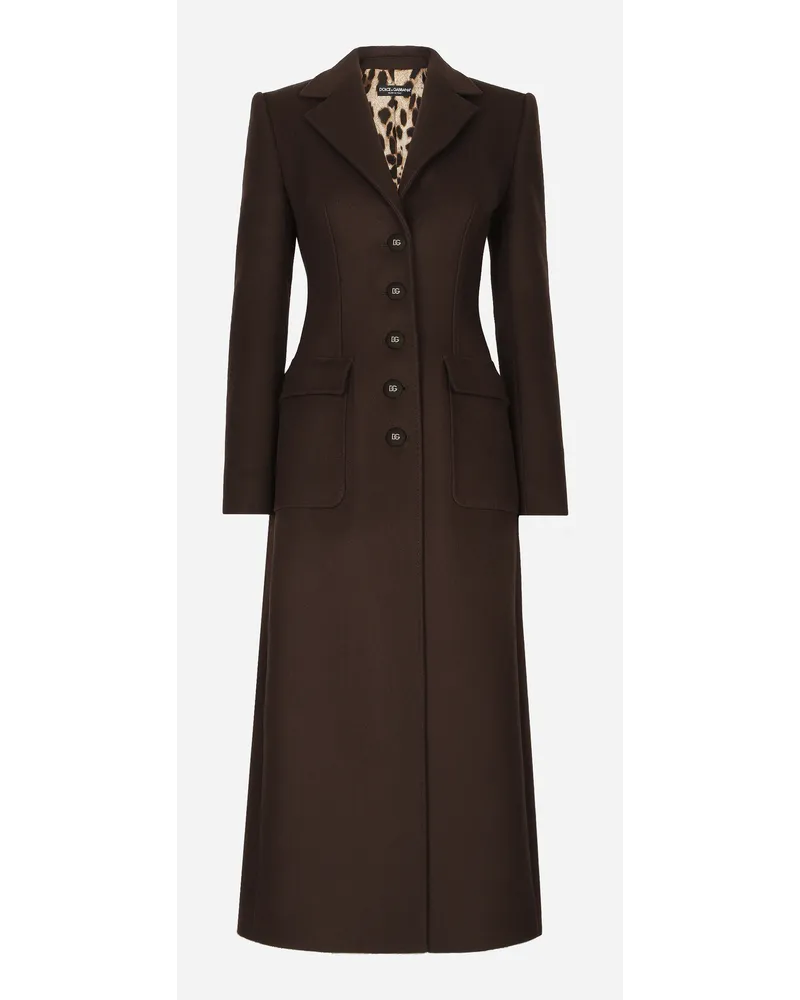 Dolce & Gabbana Cappotto Lungo Monopetto In Lana E Cashmere - Donna Cappotti E Giubbotti Marrone Lana Marrone