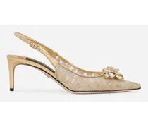 Slingback Rainbow Lace In Pizzo Lurex - Donna Décolleté E Slingback Oro Pizzo