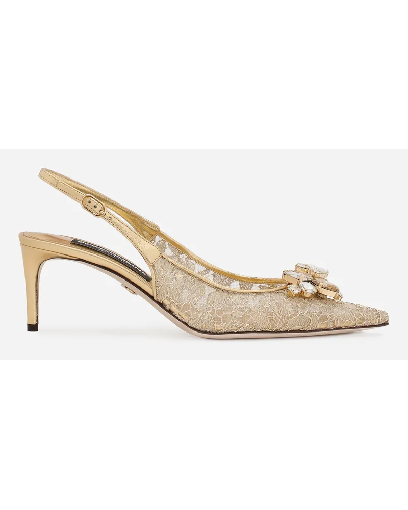 Dolce & Gabbana Slingback Rainbow Lace In Pizzo Lurex - Donna Décolleté E Slingback Oro Pizzo Oro