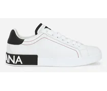 Dolce & Gabbana Sneakers Portofino In Vitello Nappato - Uomo Sneaker Nero Pelle Bianco