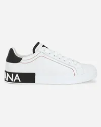 Dolce & Gabbana Sneakers Portofino In Vitello Nappato - Uomo Sneaker Nero Pelle Bianco