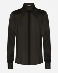 Dolce & Gabbana Camicia In Chiffon Di Seta Con Dettagli In Raso - Donna Camicie E Top Nero Seta Nero