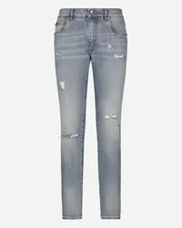 Dolce & Gabbana Jeans Slim Denim Stretch Blu Con Abrasioni - Uomo Denim Multicolore Variante