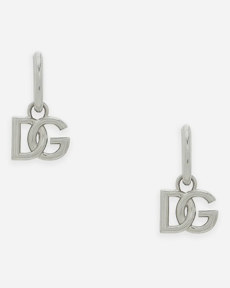 Dolce & Gabbana Orecchini Creola Con Pendente Logo Dg - Donna Bijoux Argento Metallo Argento