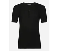 Fine-rib Cotton Granddad-neck T-shirt - Uomo T-shirts E Polo Nero Cotone