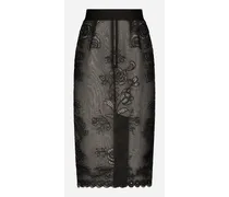 Crinoline Calf-length Skirt With Inlay Embellishment - Donna Gonne Nero Tessuto