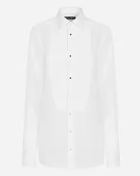 Dolce & Gabbana Camicia Tuxedo In Cotone Con Plastron In Piquet - Donna Camicie E Top Bianco Cotone Bianco