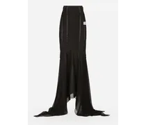 Long Silk Skirt With Mermaid Ruffle - Donna Gonne Nero Seta
