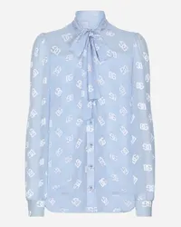 Dolce & Gabbana Camicia In Seta Devorè Con Logo Dg - Donna Camicie E Top Azzurro Azzurro