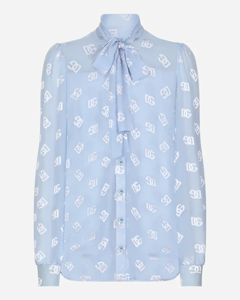 Dolce & Gabbana Camicia In Seta Devorè Con Logo Dg - Donna Camicie E Top Azzurro Azzurro
