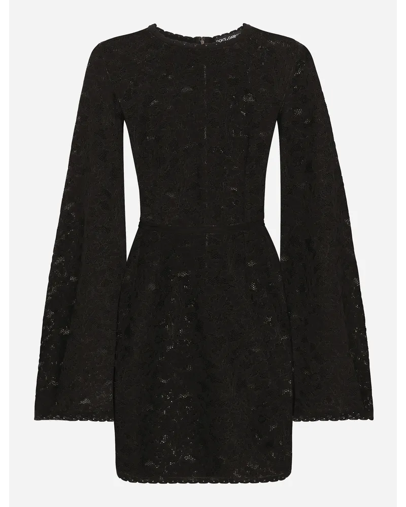 Dolce & Gabbana Abito Corto In Punto Pizzo Con Maniche Ampie - Donna Abiti Nero Pizzo Nero