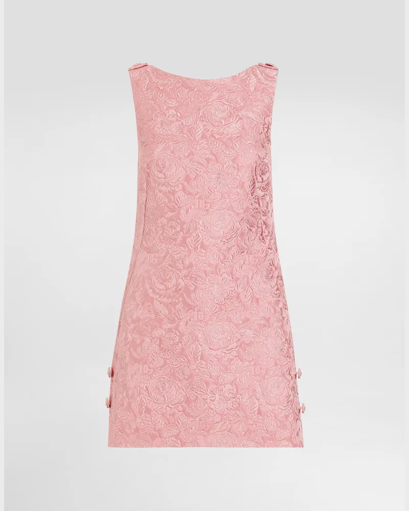 Dolce & Gabbana Abito Corto A Sacchetto In Jacquard Matelassé Floreale - Donna Abiti Rosa Rosa
