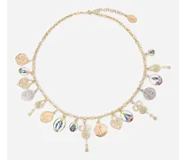 D.d. Necklace In Yellow 18kt Gold With Antique Ceramic Miniatures - Donna Collane Oro Metallo