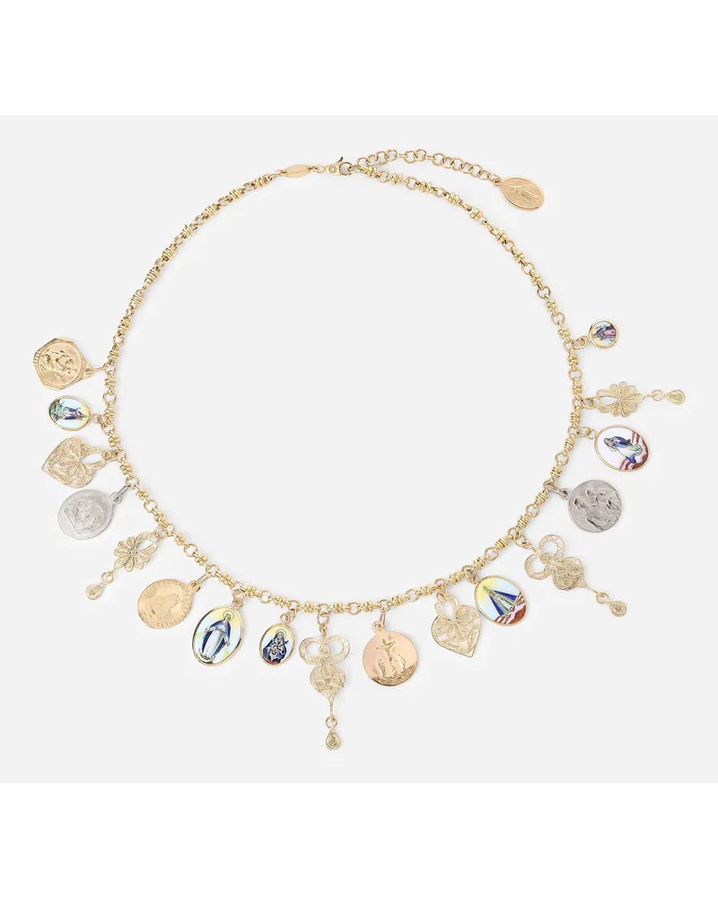 Dolce & Gabbana D.d. Necklace In Yellow 18kt Gold With Antique Ceramic Miniatures - Donna Collane Oro Metallo Oro
