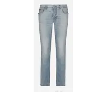 Jeans Regular Stretch Lavato Con Abrasioni - Uomo Denim Multicolore Denim
