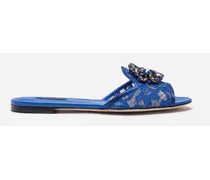 Slippers In Pizzo Con Cristalli - Donna Slide E Mule Blu