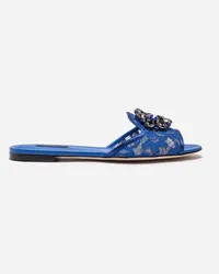 Dolce & Gabbana Slippers In Pizzo Con Cristalli - Donna Slide E Mule Blu Blu