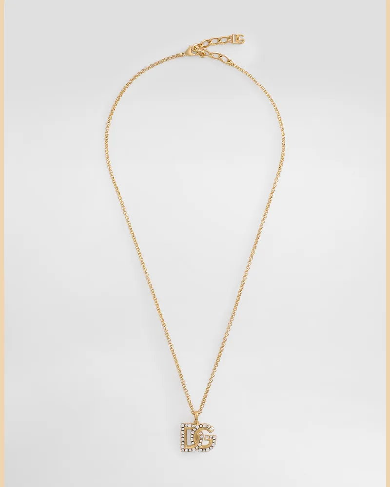Dolce & Gabbana Collana A Catena Sottile Con Logo Dg In Strass - Donna Bijoux Oro Metallo Oro