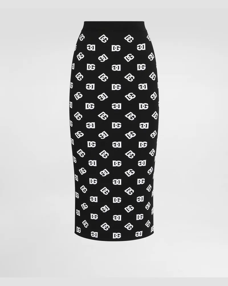 Dolce & Gabbana Gonna Tubino In Viscosa Logo Dg Jacquard - Donna Gonne Multicolore Nero