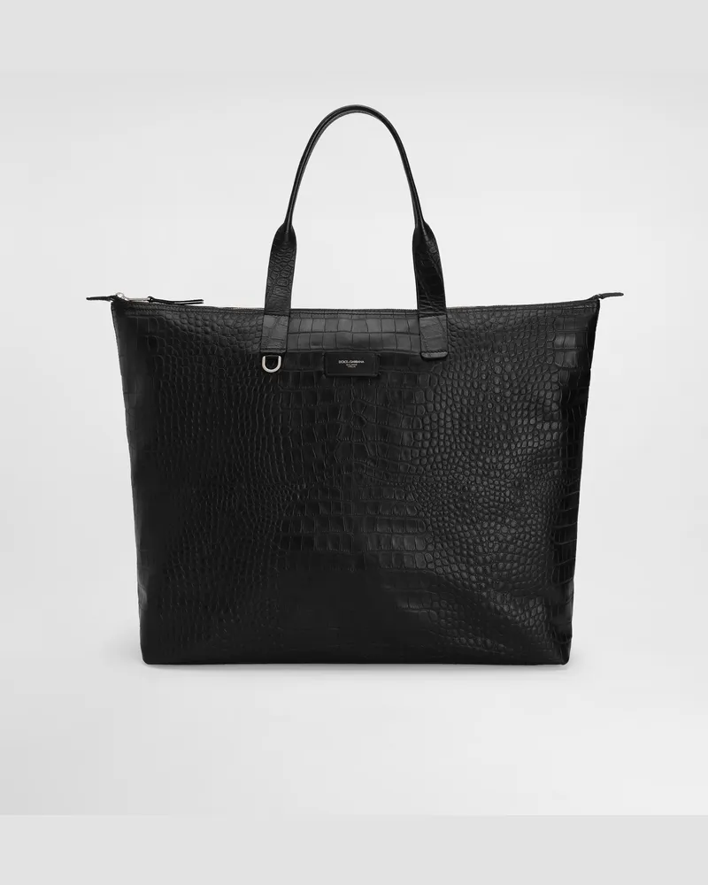 Dolce & Gabbana Shopping Bag Grande In Pelle Di Vitello Stampa Cocco - Uomo Borse Shopping Nero Nero