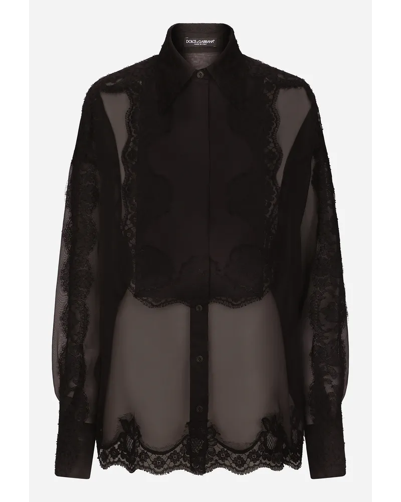 Dolce & Gabbana Camicia Smoking In Organza Con Inserti In Pizzo - Donna Camicie E Top Nero Nero