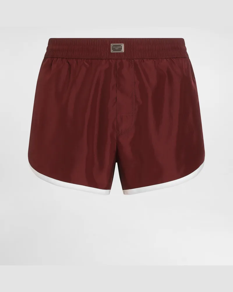 Dolce & Gabbana Boxer Da Mare Corto Con Placca - Uomo Beachwear Multicolore Multicolore