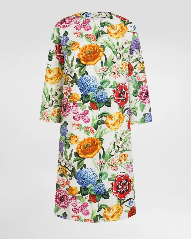 Dolce & Gabbana Cappotto In Cotone Jacquard Stampa Fiori - Donna Cappotti E Giubbotti Stampa Stampa