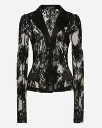 Dolce & Gabbana Giacca In Pizzo Floreale Con Dettagli In Raso - Donna Giacche E Blazer Nero Pizzo Nero