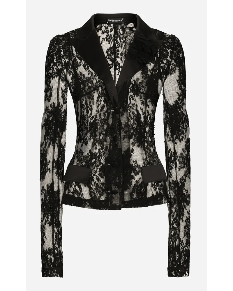 Dolce & Gabbana Giacca In Pizzo Floreale Con Dettagli In Raso - Donna Giacche E Blazer Nero Pizzo Nero