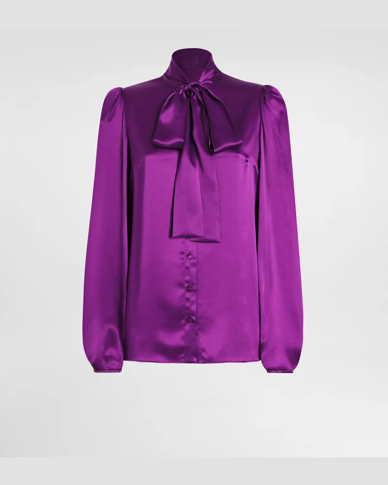 Dolce & Gabbana Camicia In Raso Di Seta Con Fiocco - Donna Camicie E Top Rosso Seta Porpora