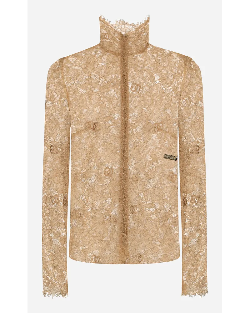 Dolce & Gabbana Blusa Collo Alto In Pizzo Floreale - Donna Camicie E Top Beige Pizzo Sabbia