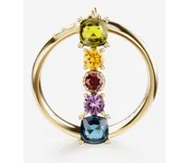 Rainbow Alphabet I Ring In Yellow Gold With Multicolor Fine Gems - Donna Anelli Oro