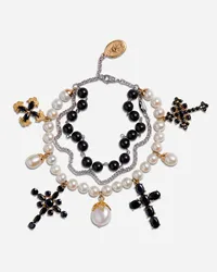 Dolce & Gabbana Yellow And White Gold Family Bracelet With Cblack Sapphire, Pearl And Black Jade Beads - Donna Bracciali Oro Metallo Oro