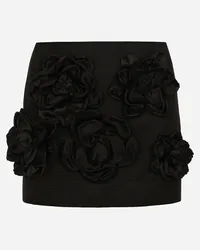 Dolce & Gabbana Gonna Corta In Ottoman Con Applicazione Fiori - Donna Gonne Nero Cotone Nero