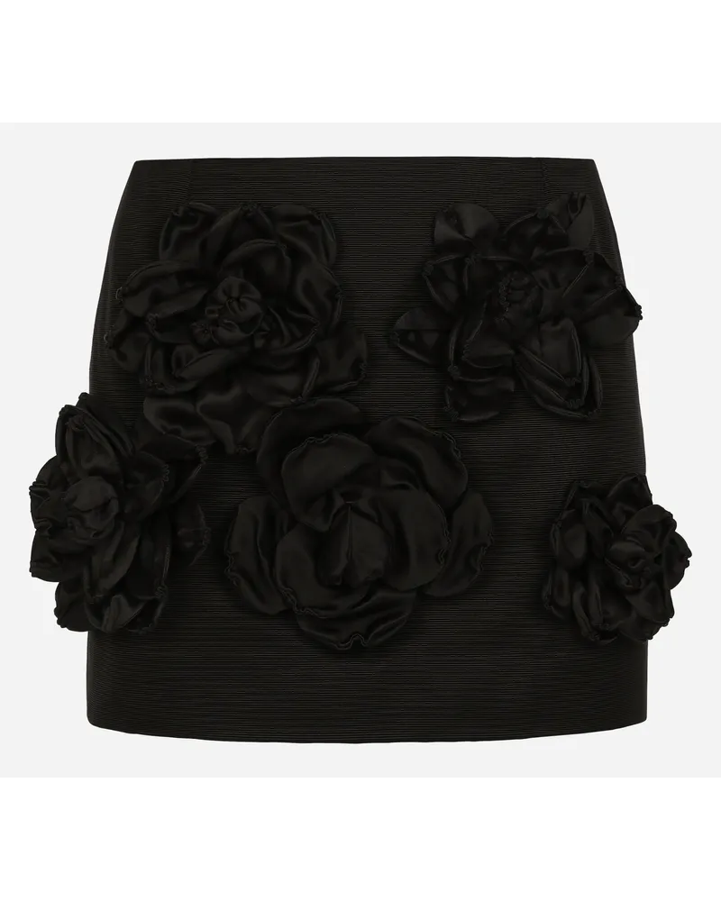 Dolce & Gabbana Gonna Corta In Ottoman Con Applicazione Fiori - Donna Gonne Nero Cotone Nero