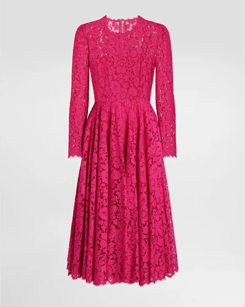Dolce & Gabbana Abito Longuette A Ruota In Pizzo Cordonetto - Donna Abiti Rosa Rosa