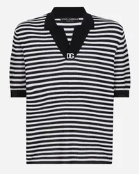 Dolce & Gabbana Polo Scollo A V In Cotone A Righe Con Logo Dg - Uomo Maglieria Bianco Blu