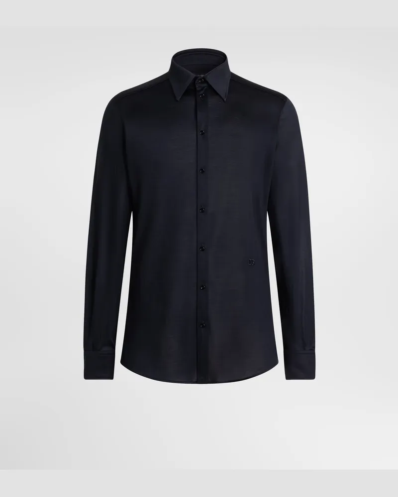 Dolce & Gabbana Camicia Martini In Jersey Di Seta - Uomo Camicie Blu Blu