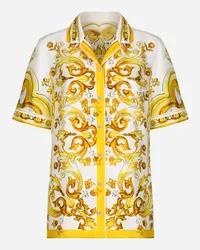 Dolce & Gabbana Camicia Maniche Corte In Twill Di Seta Stampa Maiolica - Donna Camicie E Top Stampa Stampa