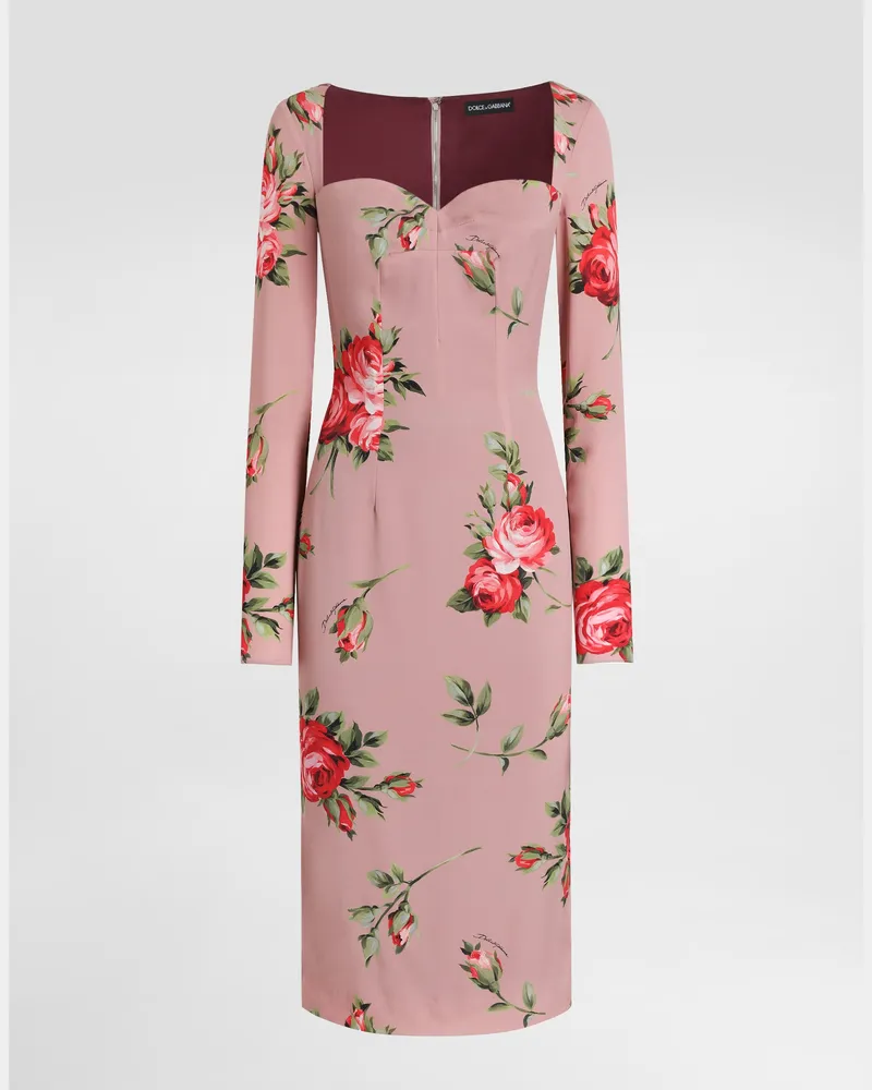 Dolce & Gabbana Abito Tubino Stampa Bouquet Rose - Donna Abiti Multicolore Multicolore