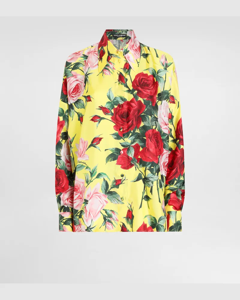 Dolce & Gabbana Camicia Over In Twill Di Seta Stampa Bouquet - Donna Camicie E Top Stampa Stampa